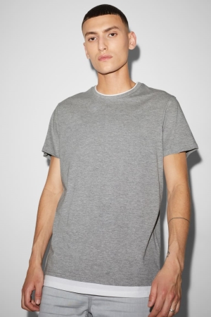 C&A 2-in-1 Look T-shirts Heren Grijs | 2091GNVXR