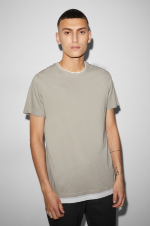 C&A 2-in-1 Look T-shirts Heren Grijs Bruin | 2893LSJVZ