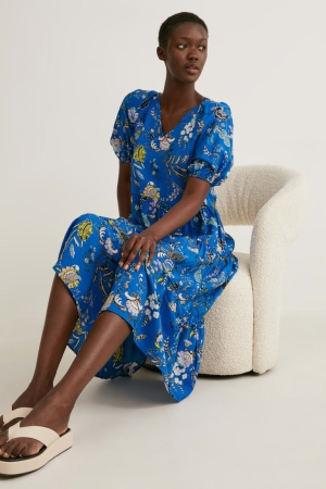 C&A A-line Floral Jurken Dames Blauw | 1257TERFC