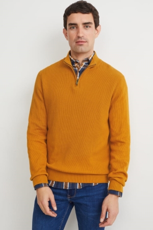 C&A And Regular Fit Button-down Collar Jumpers Heren Oranje Blauw | 0152GIMYU