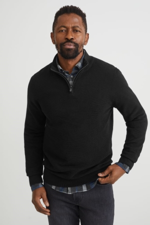 C&A And Regular Fit Button-down Collar Jumpers Heren Zwart | 2438OBTHU