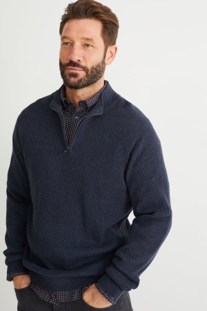 C&A And Regular Fit Button-down Collar Jumpers Heren Donkerblauw | 3580YXOGD