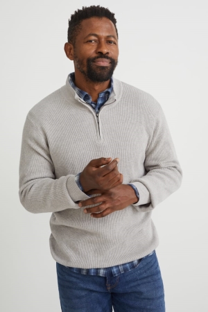 C&A And Regular Fit Button-down Collar Jumpers Heren Blauw Grijs | 4698OQEKW