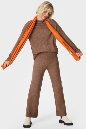 C&A Basic Gebreid Relaxed Fit Recycled Broek Dames Bruin | 2509WIOKY