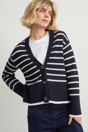 C&A Basic Gestreept Cardigan Dames Blauw Wit | 2459JDQIG