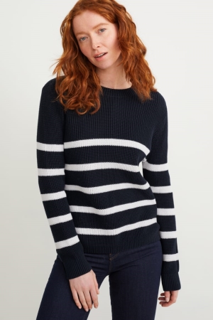C&A Basic Gestreept Jumpers Dames Donkerblauw | 6342ZETJP