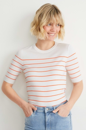 C&A Basic Lenzing™ Ecovero™ Gestreept Jumpers Dames Oranje Wit | 9276AIYVP