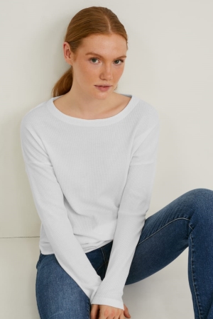 C&A Basic Long Sleeve Cradle To Cradle Certified® Gold T-shirts Dames Wit | 3674IPYGV