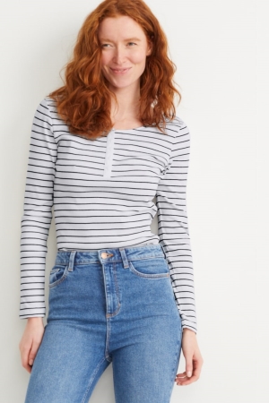 C&A Basic Long Sleeve Gestreept Topjes Dames Wit Blauw | 3406XIRHN