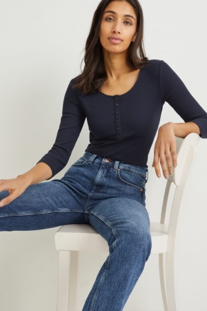 C&A Basic Long Sleeve Topjes Dames Donkerblauw | 7893FADRZ