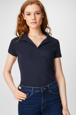 C&A Basic Polo Organic Katoenen Overhemd Dames Donkerblauw | 0635TIBGV