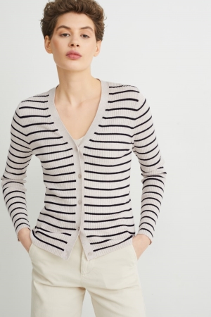 C&A Basic With Lenzing™ Ecovero™ Gestreept Cardigan Dames Beige | 1754NTXEB