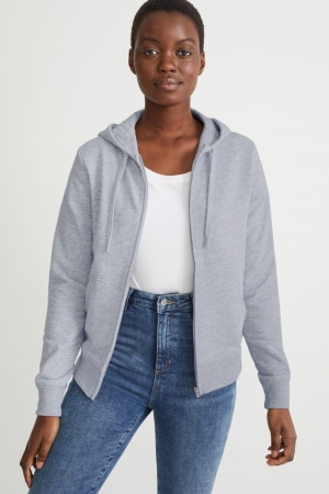 C&A Basic Zip-through With Hood With Organic Katoenen Sweatshirts Dames Lichtgrijs | 7182EAYGU
