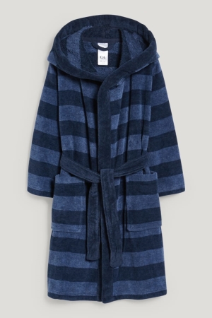 C&A Bathrobe With Hood Gestreept Ondergoed Jongens Donkerblauw | 4219RWTCO