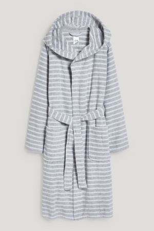 C&A Bathrobe With Hood Gestreept Ondergoed Meisjes Lichtgrijs | 8052UKXIY