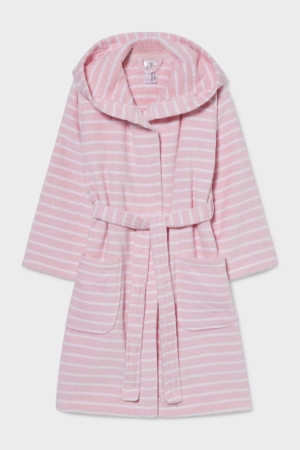 C&A Bathrobe With Hood Organic Katoenen Gestreept Zwemkleding Meisjes Roze | 5932UNXOD