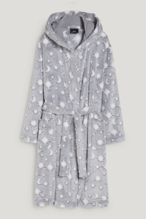 C&A Bathrobe With Hood Patterned Zwemkleding Meisjes Lichtgrijs | 0716JNBDM