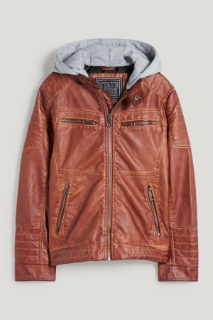 C&A Biker With Hood Faux Leren Jassen Meisjes Bruin | 1024MDAZO