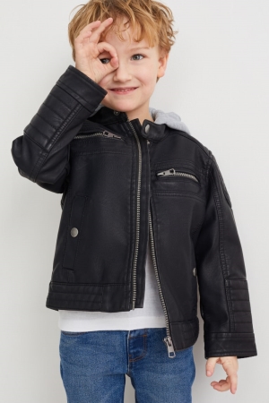 C&A Biker With Hood Faux Leren Jassen Meisjes Zwart | 1298FRKVN