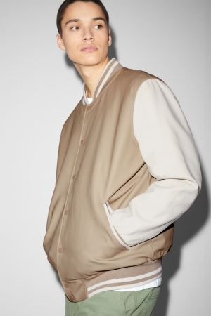 C&A Bomber Faux Leren Jassen Heren Grijs Bruin | 3159KRAWM