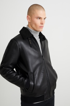 C&A Bomber Faux Leren Jassen Heren Zwart | 4689DYFEZ