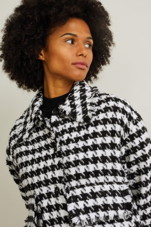 C&A Bouclé Check Blazer Dames Zwart Wit | 5830NUKVP
