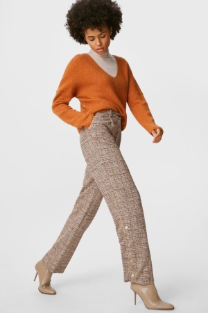 C&A Bouclé Rechtdoor Fit Shiny Broek Dames Beige | 7230FIMLQ