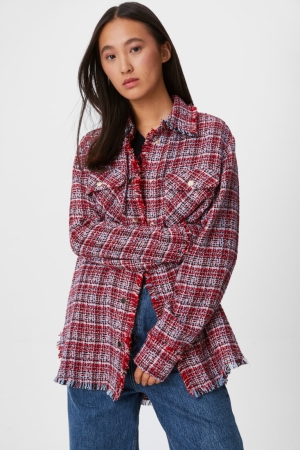C&A Bouclé Shacket Check Jassen Dames Rood | 5182YROBM