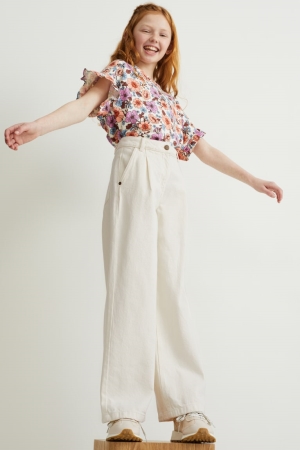 C&A Brede Leg Broek Meisjes Wit | 4913DYGJL