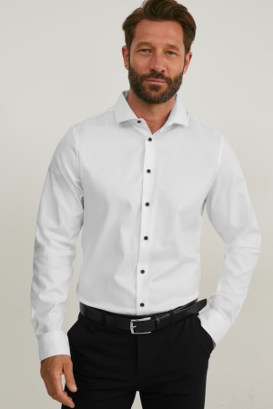 C&A Business Body Fit Cutaway Collar Organic Katoenen Lycra® Overhemd Heren Wit | 3650TLEIK