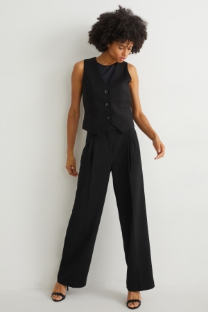 C&A Business High Taille Brede Leg Broek Dames Zwart | 4307WSMRX