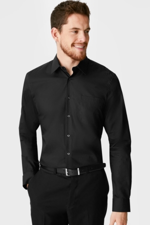C&A Business Regular Fit Extra Long Sleeve s Easy-iron Overhemd Heren Zwart | 2670RJOFD