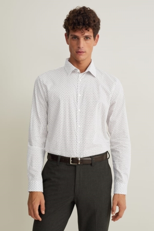 C&A Business Regular Fit Kent Collar Easy-iron Overhemd Heren Wit Beige | 5327QUPWN