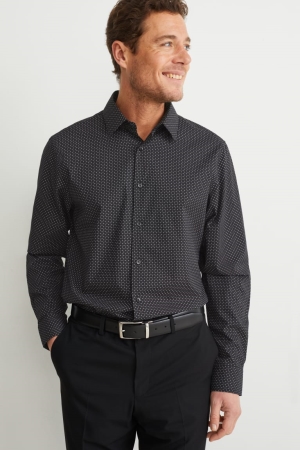 C&A Business Regular Fit Kent Collar Easy-iron Overhemd Heren Zwart | 5962LOPDS