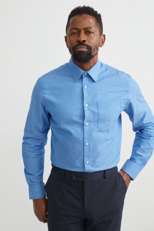 C&A Business Regular Fit Kent Collar Easy-iron Overhemd Heren Blauw | 6349OLTNJ