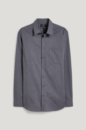 C&A Business Regular Fit Kent Collar Easy-iron Overhemd Heren Donkergrijs | 9123BORHN