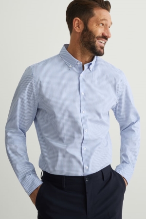 C&A Business Slim Fit Button-down Collar Easy-iron Overhemd Heren Lichtblauw | 2354NEFMH