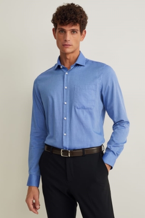 C&A Business Slim Fit Cutaway Collar Easy-iron Overhemd Heren Blauw | 0265YFXUA