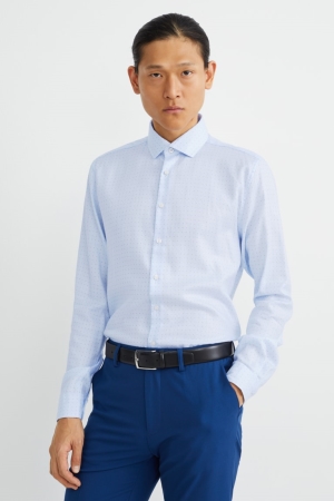 C&A Business Slim Fit Cutaway Collar Easy-iron Polka Dot Overhemd Heren Lichtblauw | 1387ESVHR