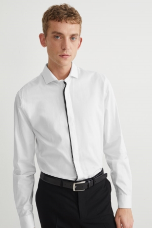 C&A Business Slim Fit Cutaway Collar Easy-iron Overhemd Heren Wit | 2948JBTXA