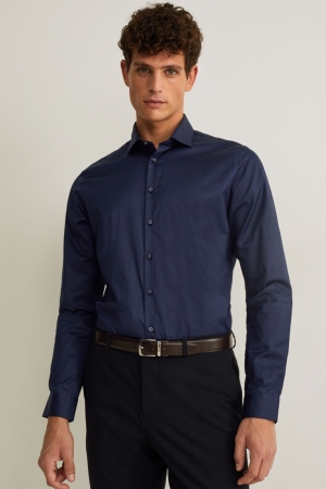 C&A Business Slim Fit Cutaway Collar Easy-iron Overhemd Heren Donkerblauw | 8394PRTCG