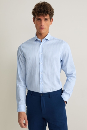 C&A Business Slim Fit Cutaway Collar Easy-iron Gestreept Overhemd Heren Blauw Wit | 9460TNUZF