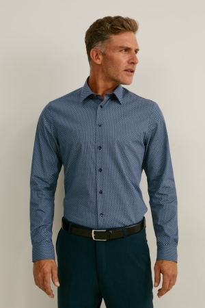 C&A Business Slim Fit Extra Long Sleeve s Easy-iron Overhemd Heren Blauw Donkerblauw | 1897ASLGR