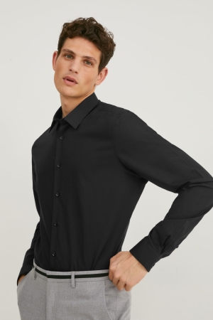 C&A Business Slim Fit Extra-long Sleeve s Easy-iron Overhemd Heren Zwart | 6924MWLJZ