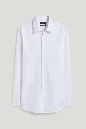 C&A Business Slim Fit Kent Collar Easy-iron Overhemd Heren Wit | 1607ZKDHN