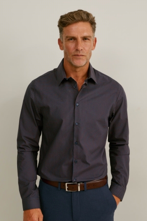 C&A Business Slim Fit Kent Collar Easy-iron Recycled Overhemd Heren Donkerblauw | 1730NYIBA