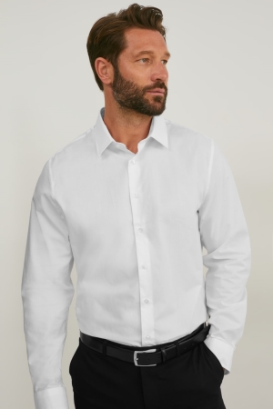 C&A Business Slim Fit Kent Collar Easy-iron Overhemd Heren Wit | 2019GFPWY
