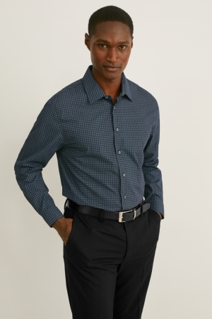 C&A Business Slim Fit Kent Collar Easy-iron Overhemd Heren Donkergroen Zwart | 2760HYURQ