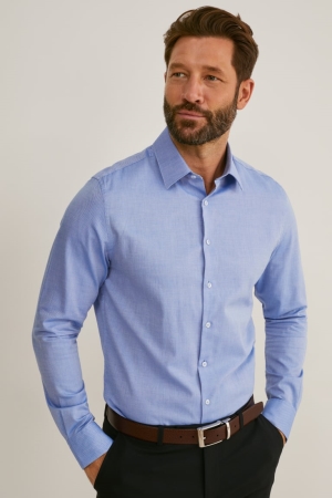 C&A Business Slim Fit Kent Collar Easy-iron Overhemd Heren Lichtblauw | 3062JBFQZ