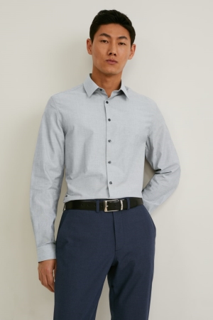 C&A Business Slim Fit Kent Collar Easy-iron Overhemd Heren Grijs | 4980NRJXY